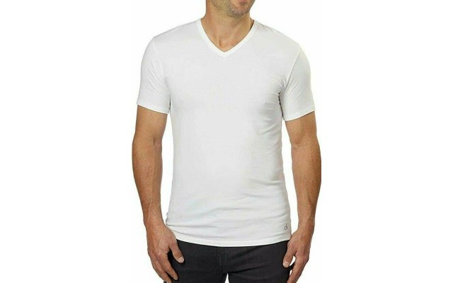  Men’s Stretch V Neck 3 Pack, White, Medium