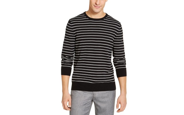  Men's Striped Liquid Sweater, Black Stripe, Large