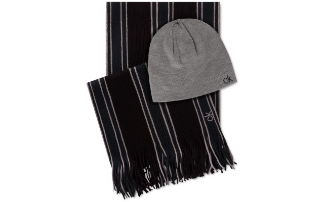  Men’s Striped Scarf & Beanie Set