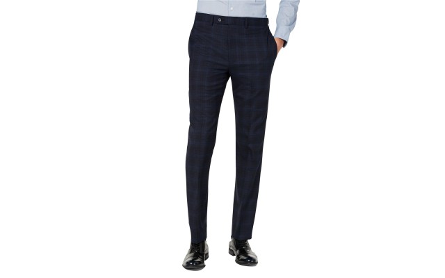  Men’s X Slim-Fit Stretch Plaid Suit Separate Pants, Navy, 33X30