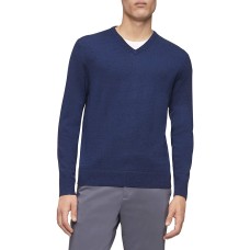 Calvin Klein Merino V-Neck Logo Sweater (Navy, XX-Large )