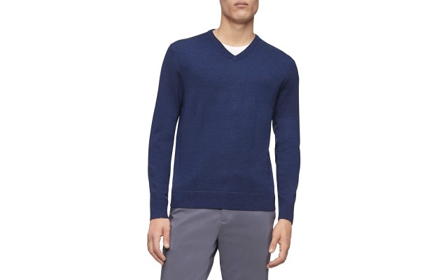  Merino V-Neck Logo Sweater (Navy, XX-Large )