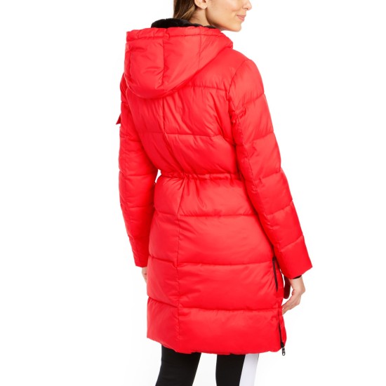  Oversized Hooded Puffer Coat (Red, M)