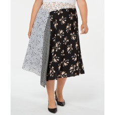 Calvin Klein Plus Size Mixed-Print Asymmetrical Midi Skirt