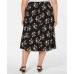  Plus Size Mixed-Print Asymmetrical Midi Skirt, Black Multi, 14W
