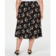  Plus Size Mixed-Print Asymmetrical Midi Skirt, Black Multi, 14W