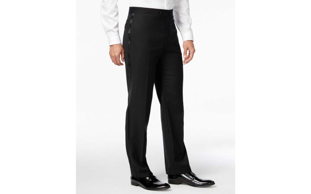  Solid Modern Fit Tuxedo Pant (Black, 30W X 30L)