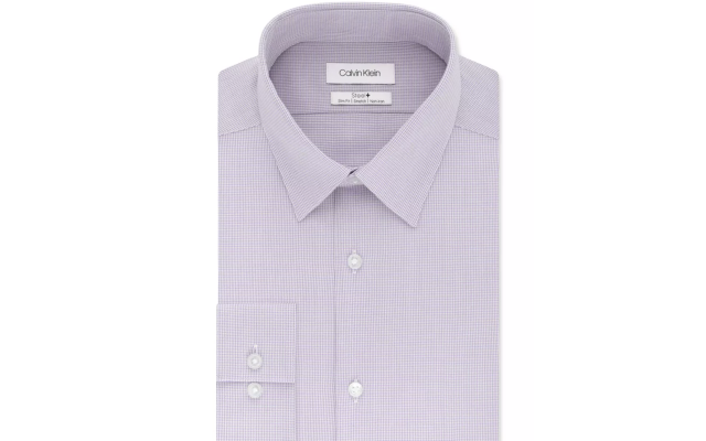  Steel  Men’s STEEL+ Slim-Fit Non-Iron Performance Stretch Micro Check Dress Shirt (Purple, 16×34-35)