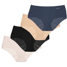 Calvin Klein Womens 4 Pack Invisibles Hipster Panty (Black, Navy, Tan, Light Pink)