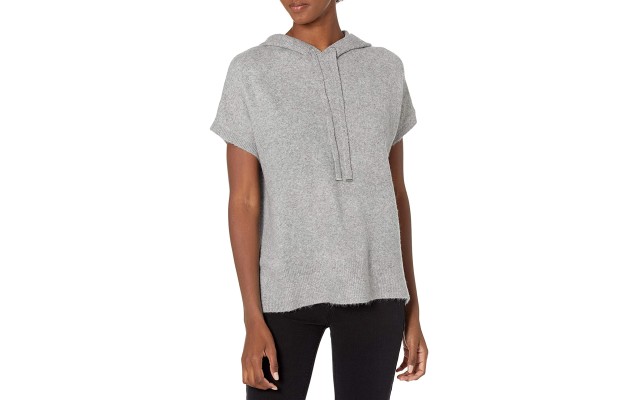  Women’s Hooded Short-Sleeve Sweater (Gray, Medium)
