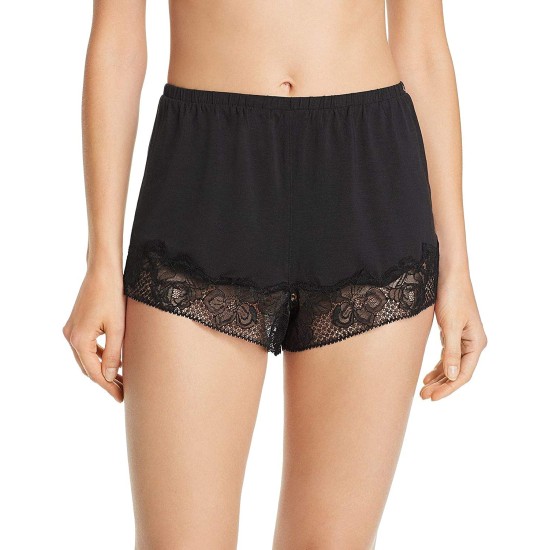  Women`s Lace-Trim Jersey Sleep Shorts (Black, Large)