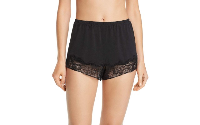  Women`s Lace-Trim Jersey Sleep Shorts (Black, Large)