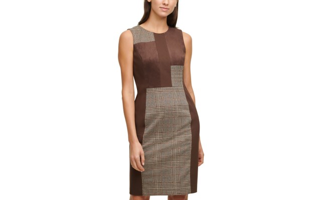  Women’s Mixed-Media Plaid Sheath Dress (Multi Color, 4)