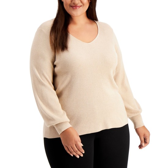  Women’s Plus Size Balloon-sleeve Sweater (Brown, 0x)