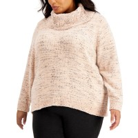 Calvin Klein Women's Plus Size Cowlneck Sweater, Beige, 0X