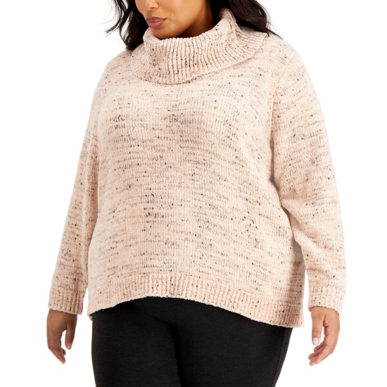  Women's Plus Size Cowlneck Sweater, Beige, 0X