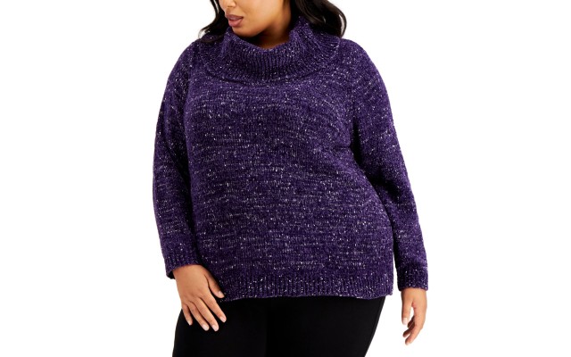  Women's Plus Size Cowlneck Sweater, Black, 3X