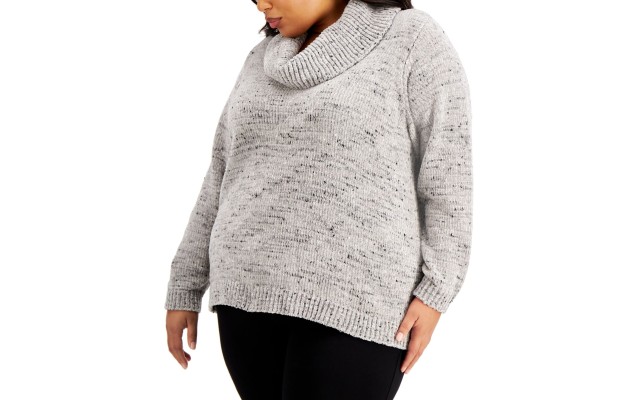  Women's Plus Size Cowlneck Sweater, Dark Grey, 1X