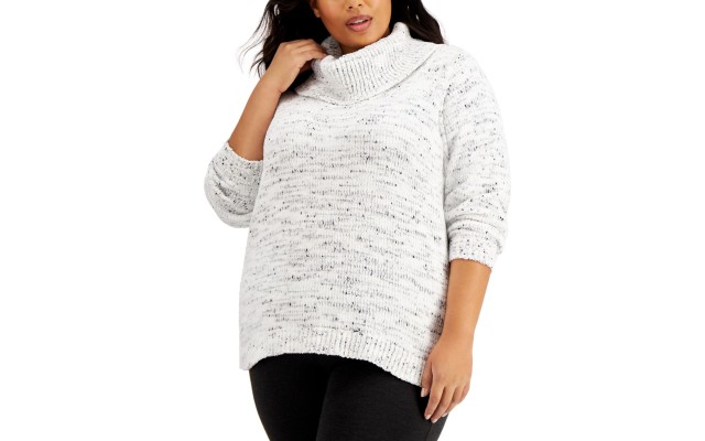  Women's Plus Size Cowlneck Sweater, Gray, 0X