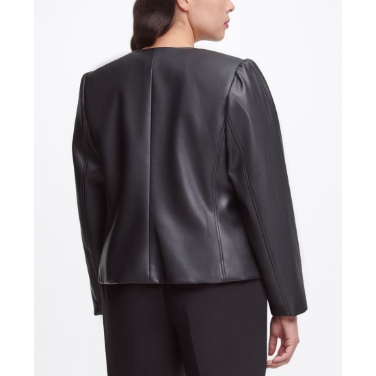  Women’s Plus Size Faux-Leather Zip Jacket (Black, 14W)
