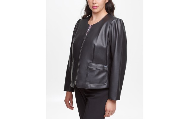  Women’s Plus Size Faux-Leather Zip Jacket (Black, 14W)
