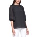  Women's Plus Size Textured Balloon-Sleeve Top, Black, 1X