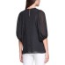  Women's Plus Size Textured Balloon-Sleeve Top, Black, 3X