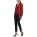  Women’s Printed Long Sleeve Faux Wrap Blouse (Red, Small)