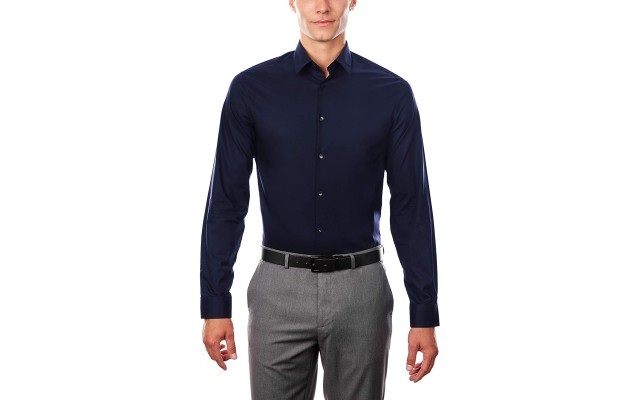  X Men's Extra-Slim Fit Thermal Stretch Performance Solid Dress Shirt (Navy), Navy, 15