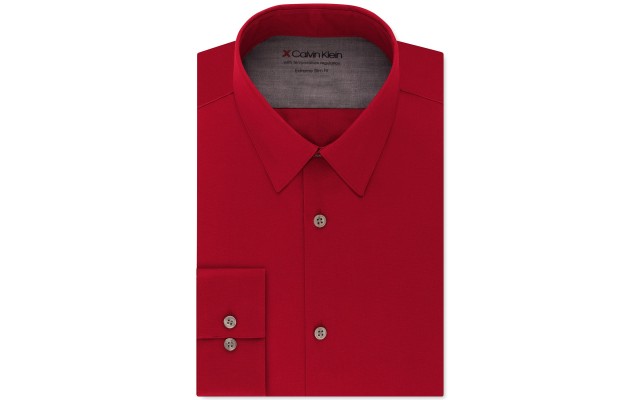  X Men's Extra-Slim Fit Thermal Stretch Performance Solid Dress Shirts, Red, 15