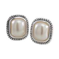 Carolee Silver-Tone Large Imitation Pearl Stud Earrings (Natural)