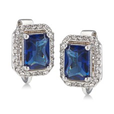 Carolee Silver-Tone Pave & Blue Stone Clip-On Stud Earrings