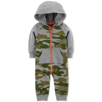 Carter’s Baby Boys 1-Pc. Camo-Print Cotton Coverall Set (9 months, Light Grey)