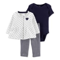 Carter’s Baby Girls 3-Pc Jacket Bodysuit & Leggings Set (White, Newborn)
