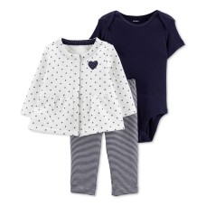Carter’s Baby Girls 3-Pc Jacket Bodysuit & Leggings Set (White, Newborn)