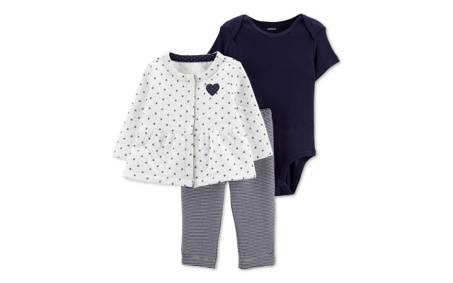 Carter’s Baby Girls 3-Pc Jacket Bodysuit & Leggings Set (White, Newborn)