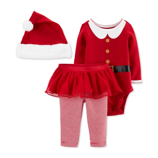 Carter’s Baby Girls 3-Pc. Santa Hat, Bodysuit & Tutu Pants Set (Red, 3 Months)