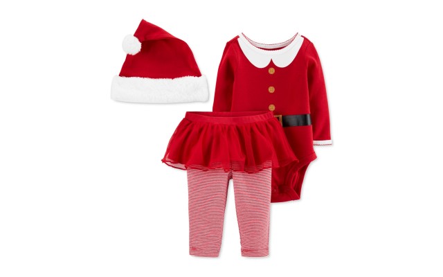 Carter’s Baby Girls 3-Pc. Santa Hat, Bodysuit & Tutu Pants Set (Red, 3 Months)