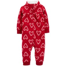 Carter’s Baby Girls Candy Cane Fleece Coverall (Red, Newborn)