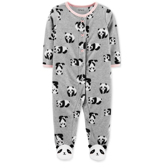 Carter’s Baby Girls Footed Fleece Panda Coverall (Pastel Gray, 9M)