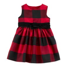 Carter’s Baby Girls Sateen Buffalo Check Dress (Red, 9 M)