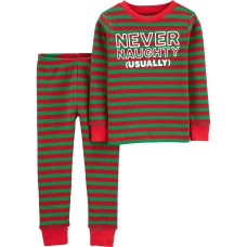 Carter’s Boys’ 2 Piece Christmas Pajamas (2, Thermal/Stripe)