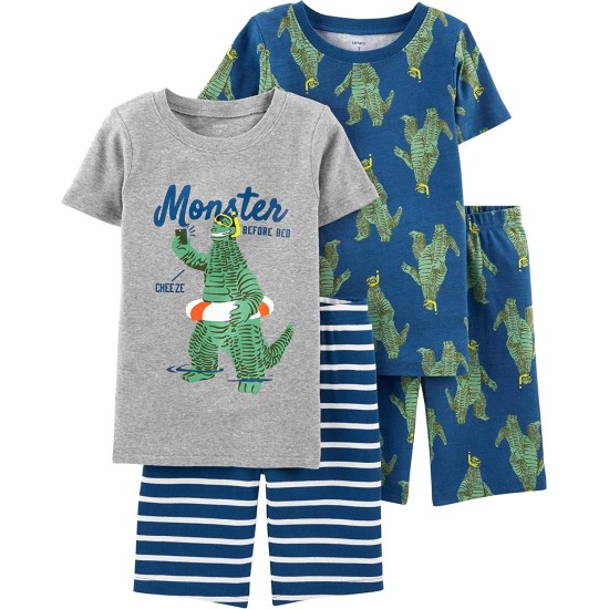 Carter’s Boys’ 4-Piece Snug Fit Cotton Pajama Sets (Blue/Heather/Monster, 4)
