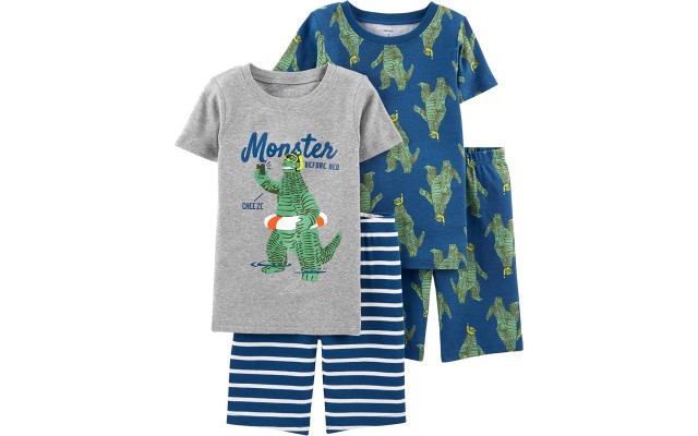 Carter’s Boys’ 4-Piece Snug Fit Cotton Pajama Sets (Blue/Heather/Monster, 4)