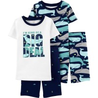 Carter’s Boys’ 4-Piece Snug Fit Cotton PJs (White/Navy/Whale, 4)