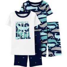Carter’s Boys’ 4-Piece Snug Fit Cotton PJs (White/Navy/Whale, 4)