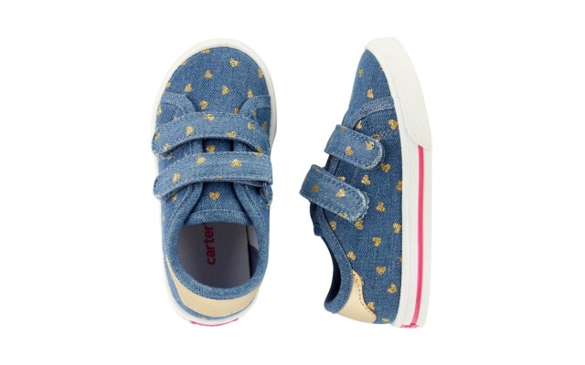 Carter’s Chambray Heart Casual Sneakers (Blue, 10)