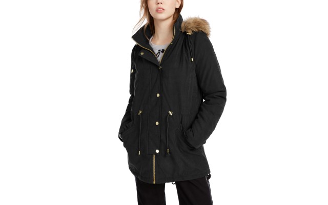  Juniors’ Faux-Fur Trim Hooded Parka Coats, Black, Large