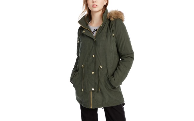  Juniors’ Faux-Fur Trim Hooded Parka Coats, Green, Small
