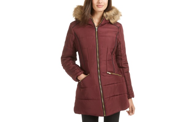  Juniors’ Faux-Fur-Trim Hooded Puffer Coat, Red, S